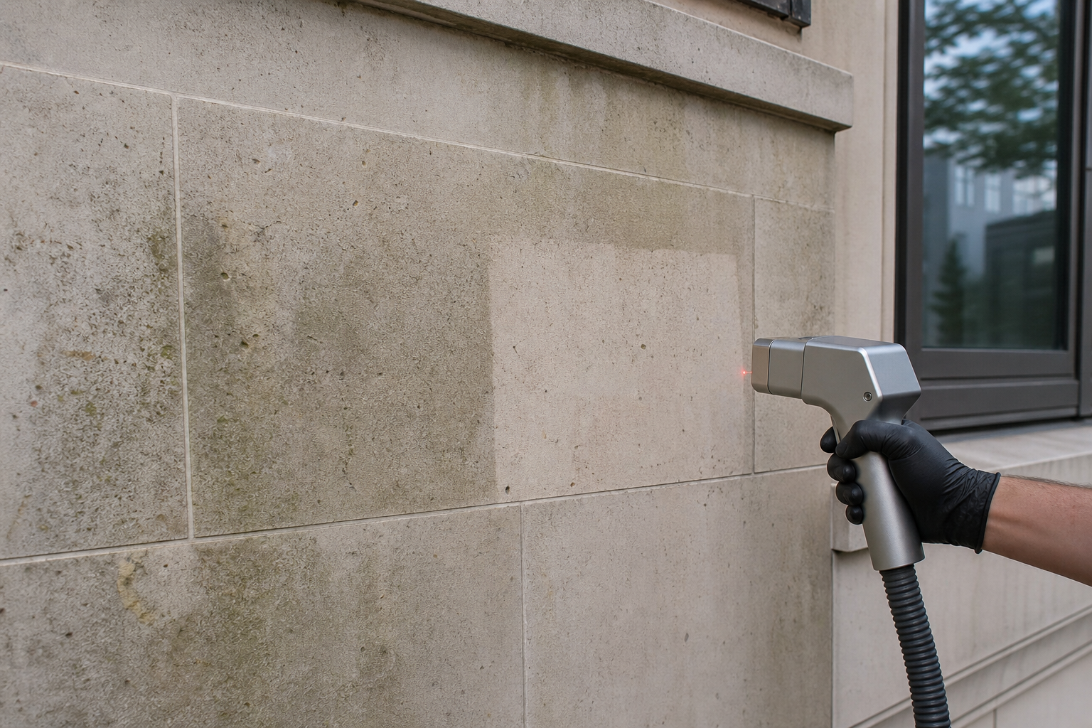 Stone tile façades laser cleaning example